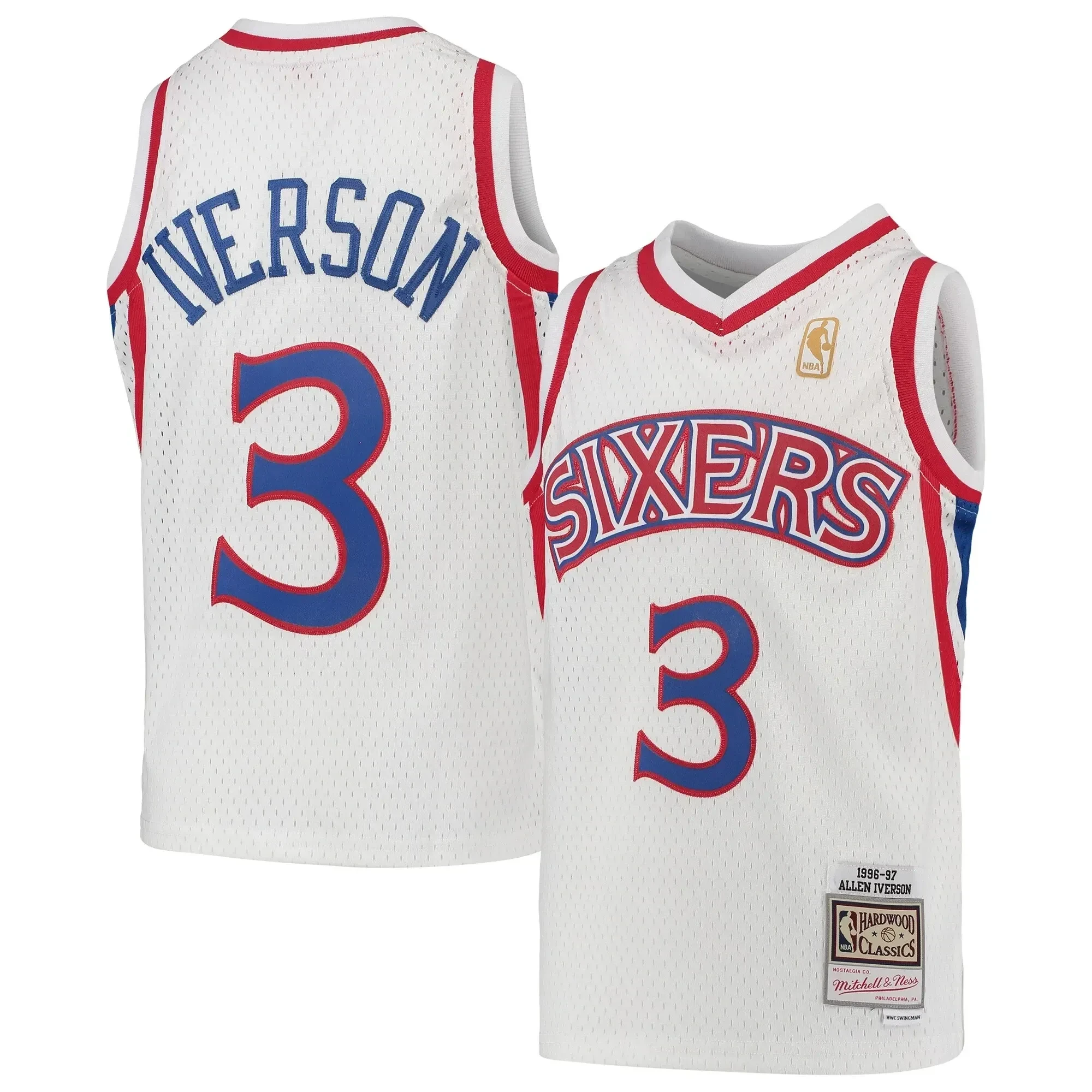 Allen Iverson Philadelphia 76ers Mitchell & Ness Youth 1996-97 Hardwood Classics Swingman Throwback Basketball Jersey - White - JS247 