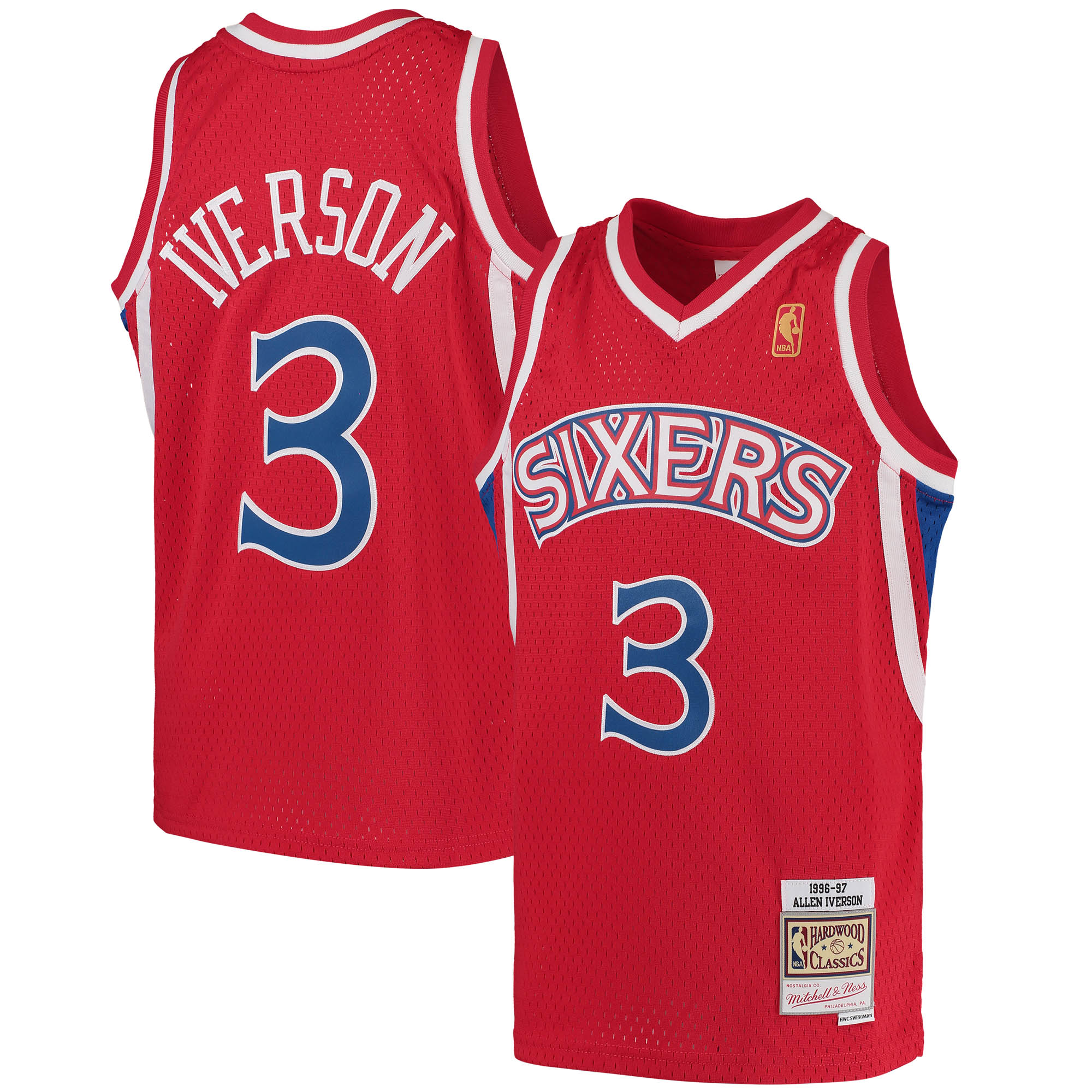 Allen Iverson Philadelphia 76ers Mitchell & Ness Youth 1996/97 Hardwood Classics Swingman Throwback Basketball Jersey - Red