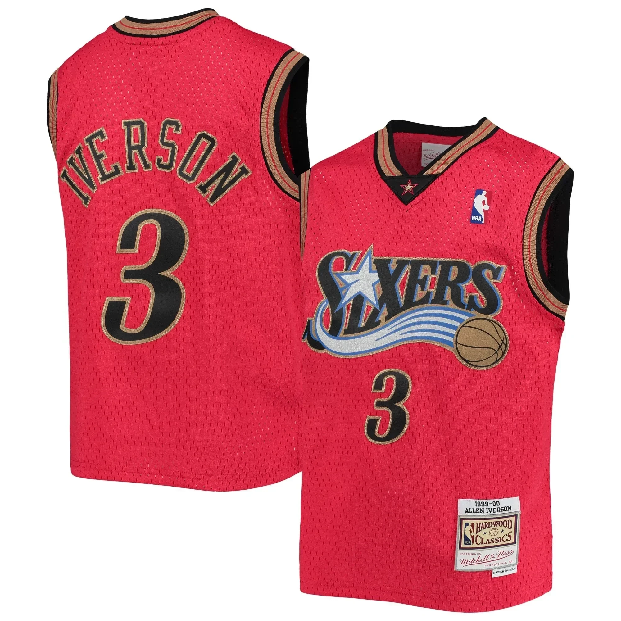 Allen Iverson Philadelphia 76ers Mitchell & Ness Youth 1999-00 Hardwood Classics Reload Basketball Jersey – Red - JS657 