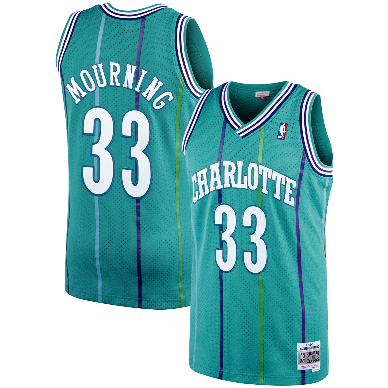 Alonzo Mourning Charlotte Hornets Mitchell & Ness 1992/93 Hardwood Classics Swingman Basketball Jersey - Teal