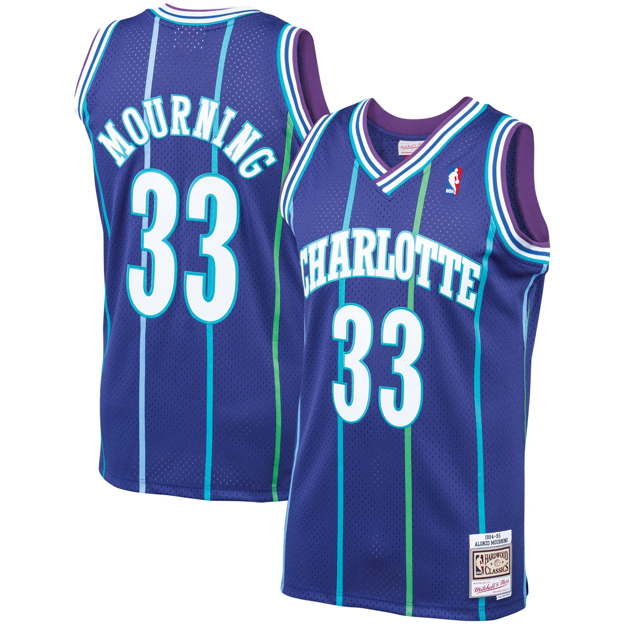 Alternative view of Alonzo Mourning Charlotte Hornets Mitchell & Ness 1994-95 Hardwood Classics Swingman Basketball Jersey - Purple