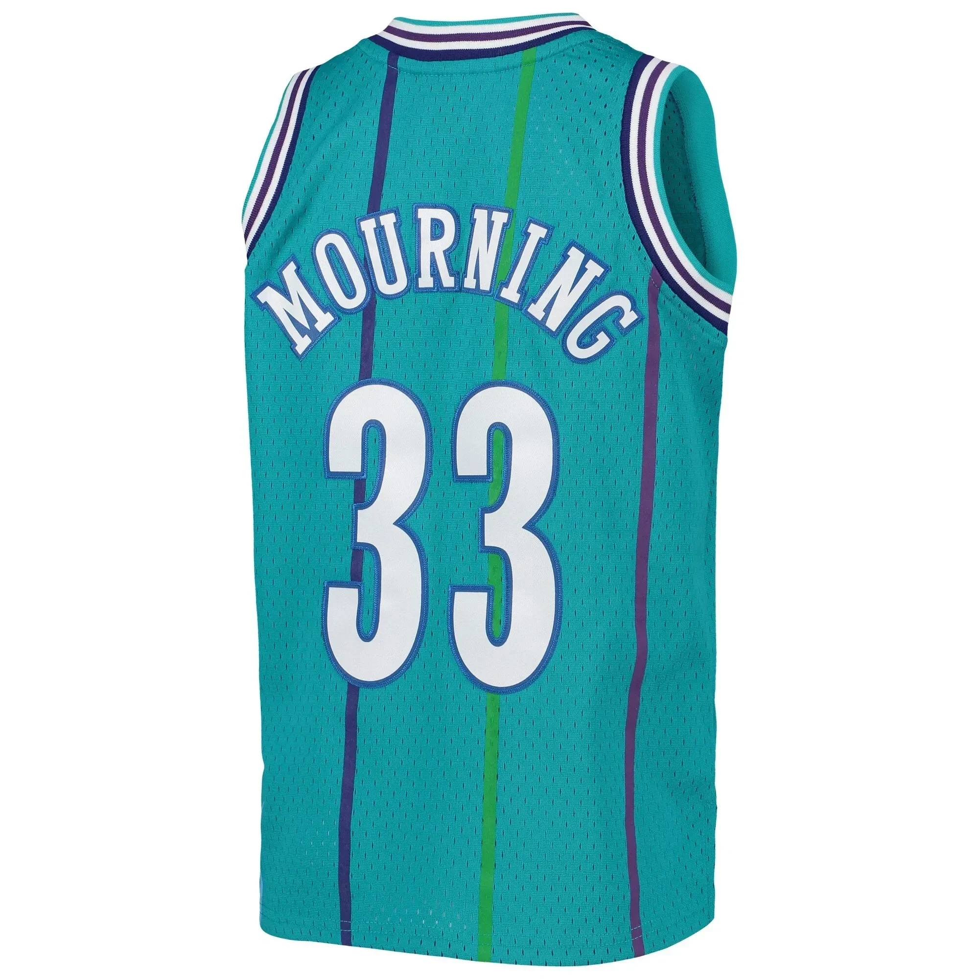 Alternative view of Alonzo Mourning Charlotte Hornets Mitchell & Ness Youth 1992-93 Hardwood Classics Swingman Basketball Jersey - Teal - JS405 