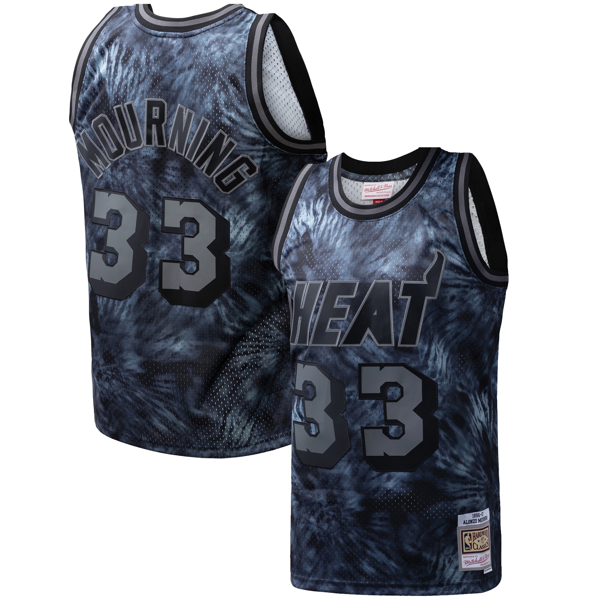Alonzo Mourning Miami Heat Mitchell & Ness Hardwood Classics 1996/97 Tie-dye Swingman Basketball Jersey - Black