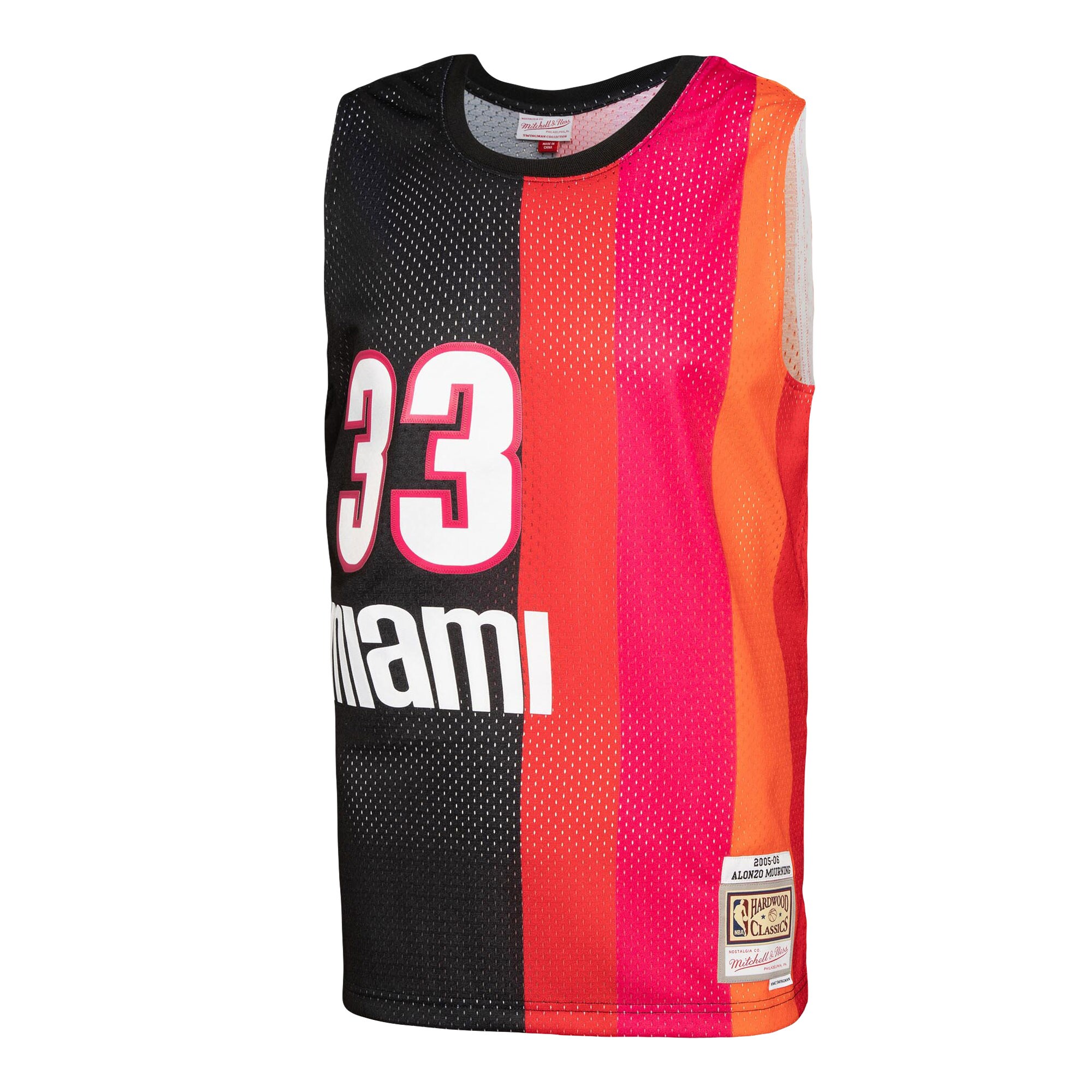 Alternative view of Alonzo Mourning Miami Heat Mitchell & Ness Hardwood Classics 2005/06 Split Swingman Basketball Jersey - Black/red