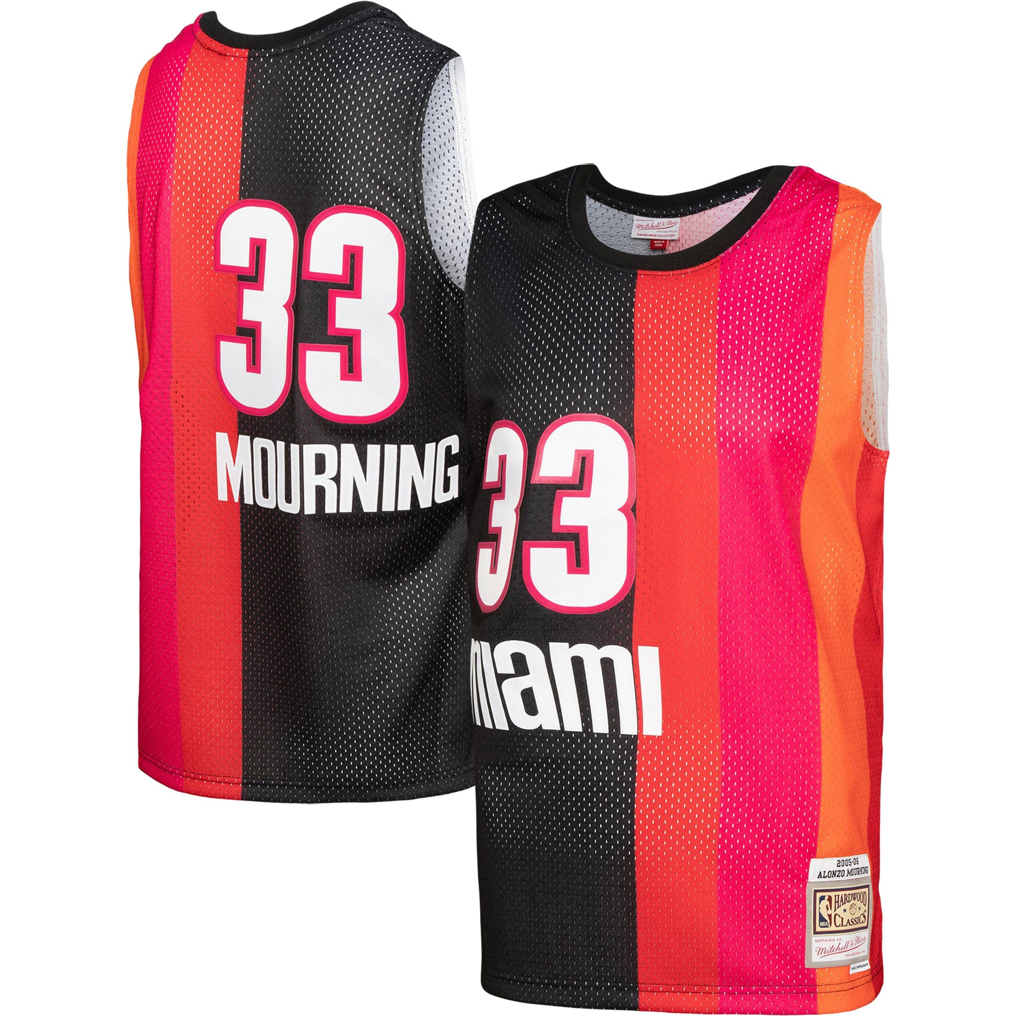 Alonzo Mourning Miami Heat Mitchell & Ness Hardwood Classics 2005/06 Split Swingman Basketball Jersey - Black/red