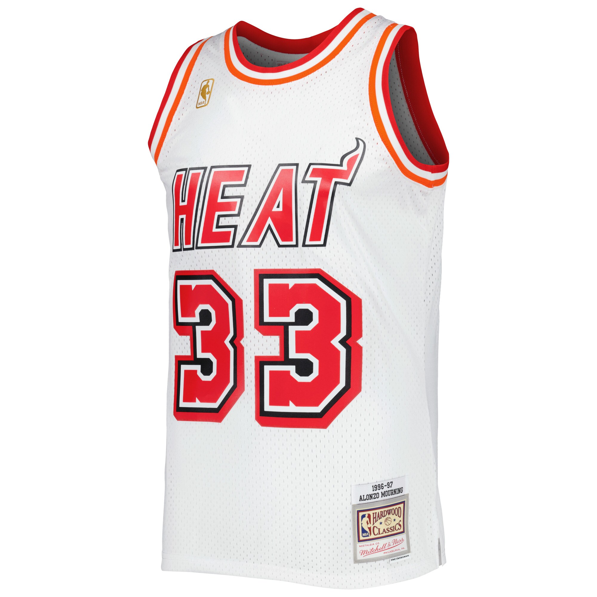 Alternative view of Alonzo Mourning Miami Heat Mitchell & Ness Hardwood Classics Swingman Basketball Jersey - White