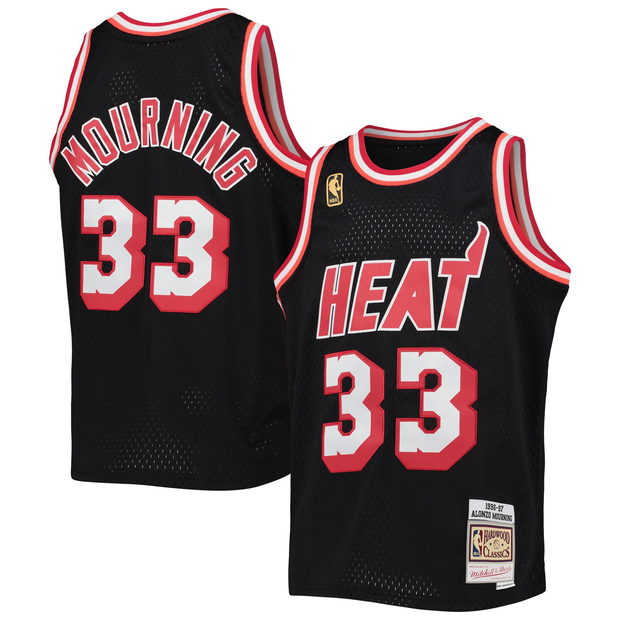 Alternative view of Alonzo Mourning Miami Heat Mitchell & Ness Youth 1996/97 Hardwood Classics Swingman Basketball Jersey - Black