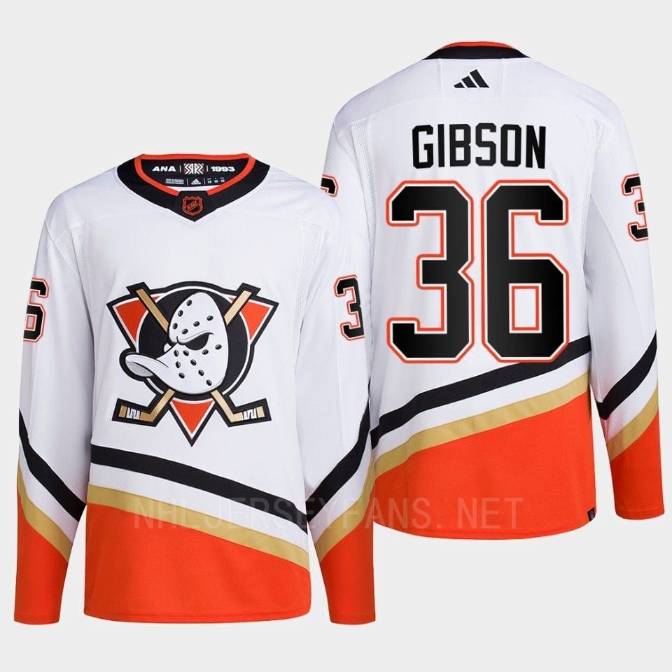 Anaheim Ducks 2022 Reverse Retro 2.0 John Gibson 36 White Primegreen Hockey Jersey Men's - JS288 