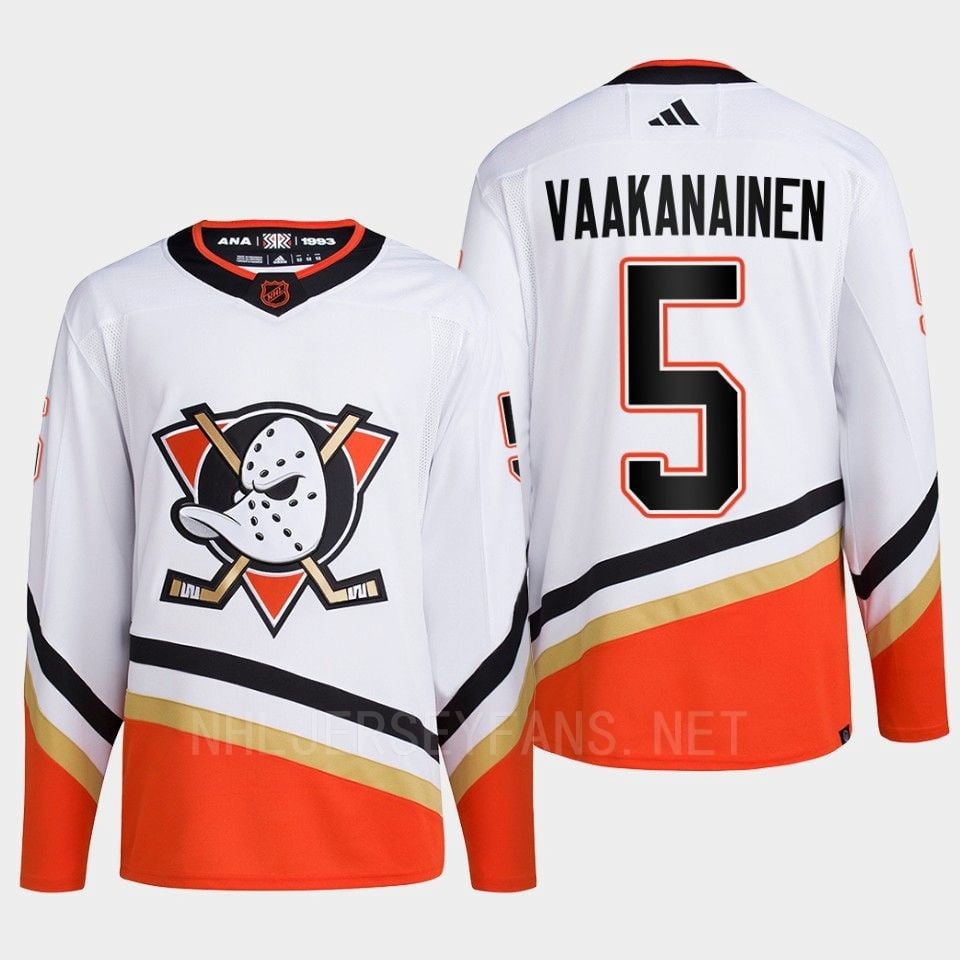 Anaheim Ducks 2022 Reverse Retro 2.0 Urho Vaakanainen 5 White Primegreen Hockey Jersey Men's - JS426 