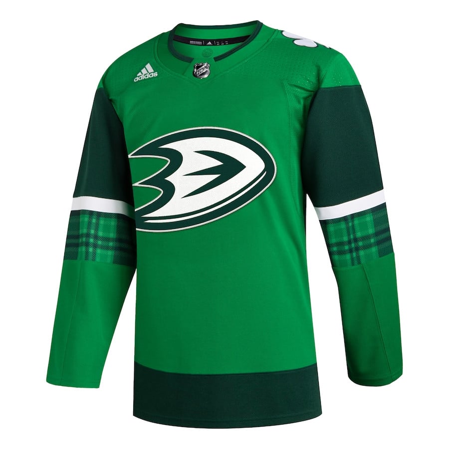 Alternative view of Anaheim Ducks 2023 St. Patrick's Day Primegreen Men Hockey Jersey - Kelly Green - JS741 