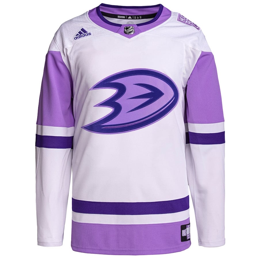 Alternative view of Anaheim Ducks Hockey Fights Cancer Primegreen Men Hockey Jersey - White/Purple - JS432 