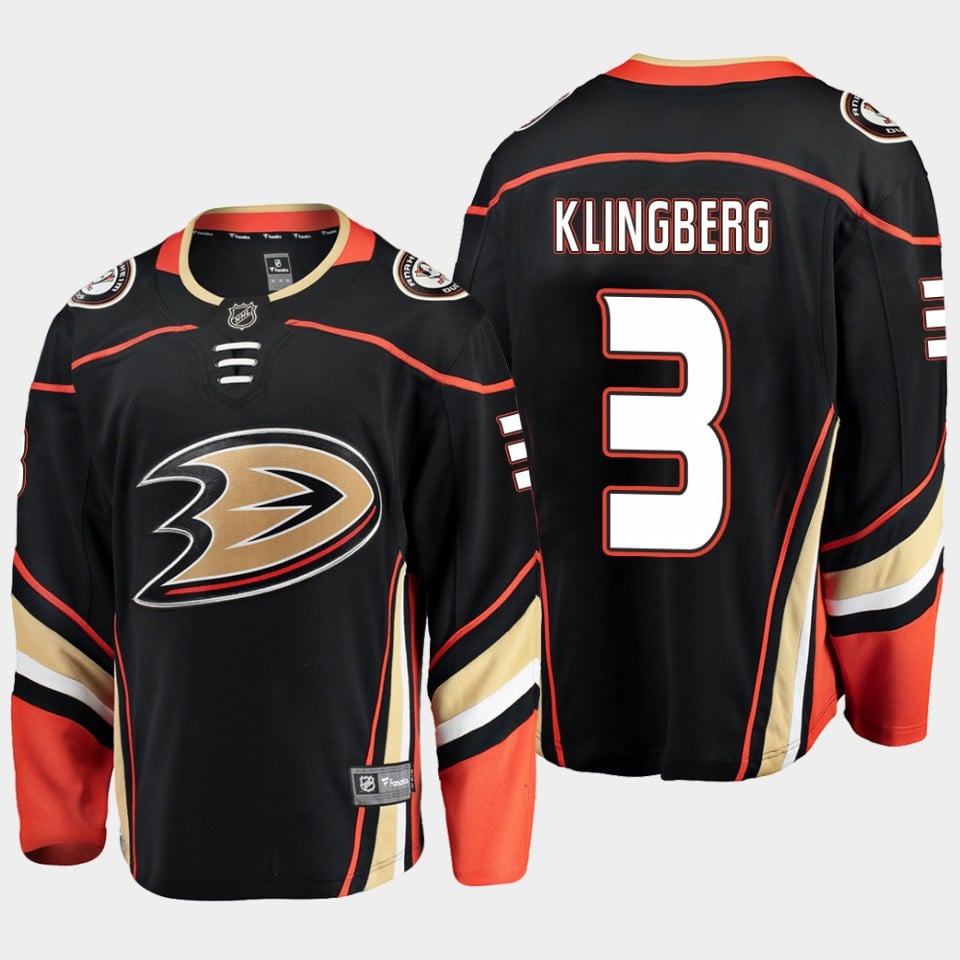 Anaheim Ducks John Klingberg 3 Alternate Black Hockey Jersey Breakaway Player - JS545 