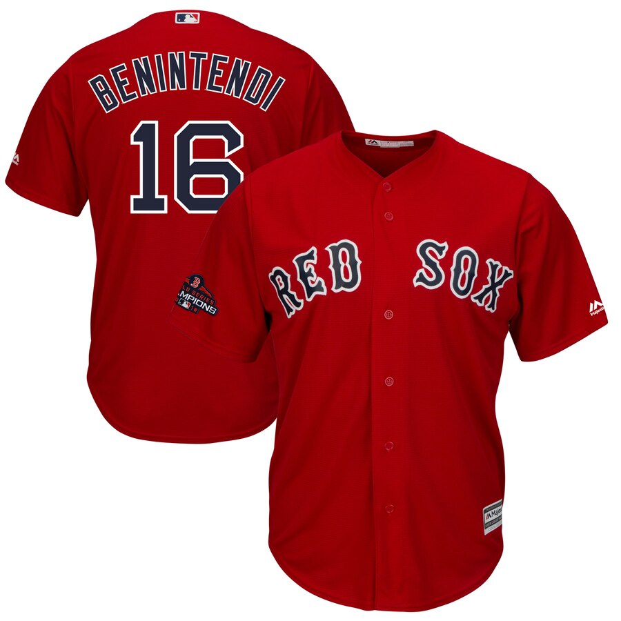 Andrew Benintendi Boston Red Sox Majestic 2018 World Series Champions Team Logo Player Baseball Jersey – Scarlet