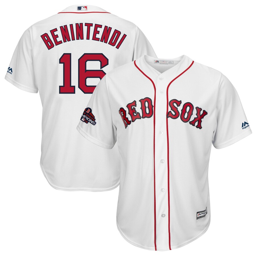 Andrew Benintendi Boston Red Sox Majestic 2018 World Series Champions Team Logo Player Baseball Jersey – White