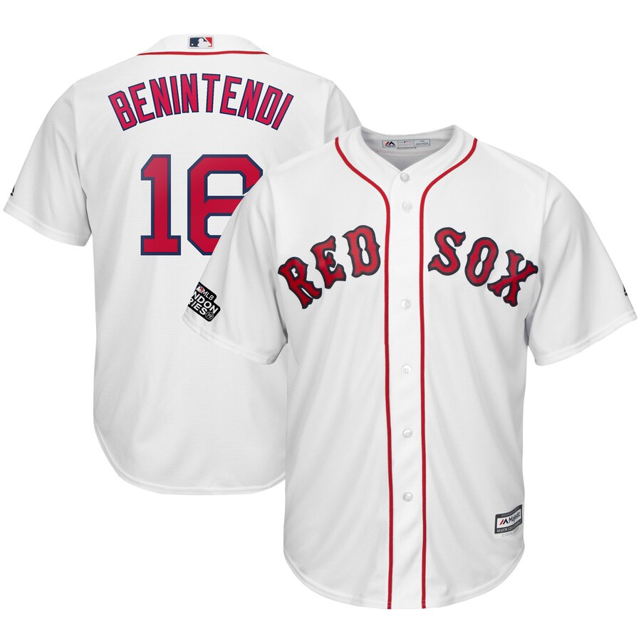 Andrew Benintendi Boston Red Sox Majestic 2019 London Series Cool Base Player Baseball Jersey – White