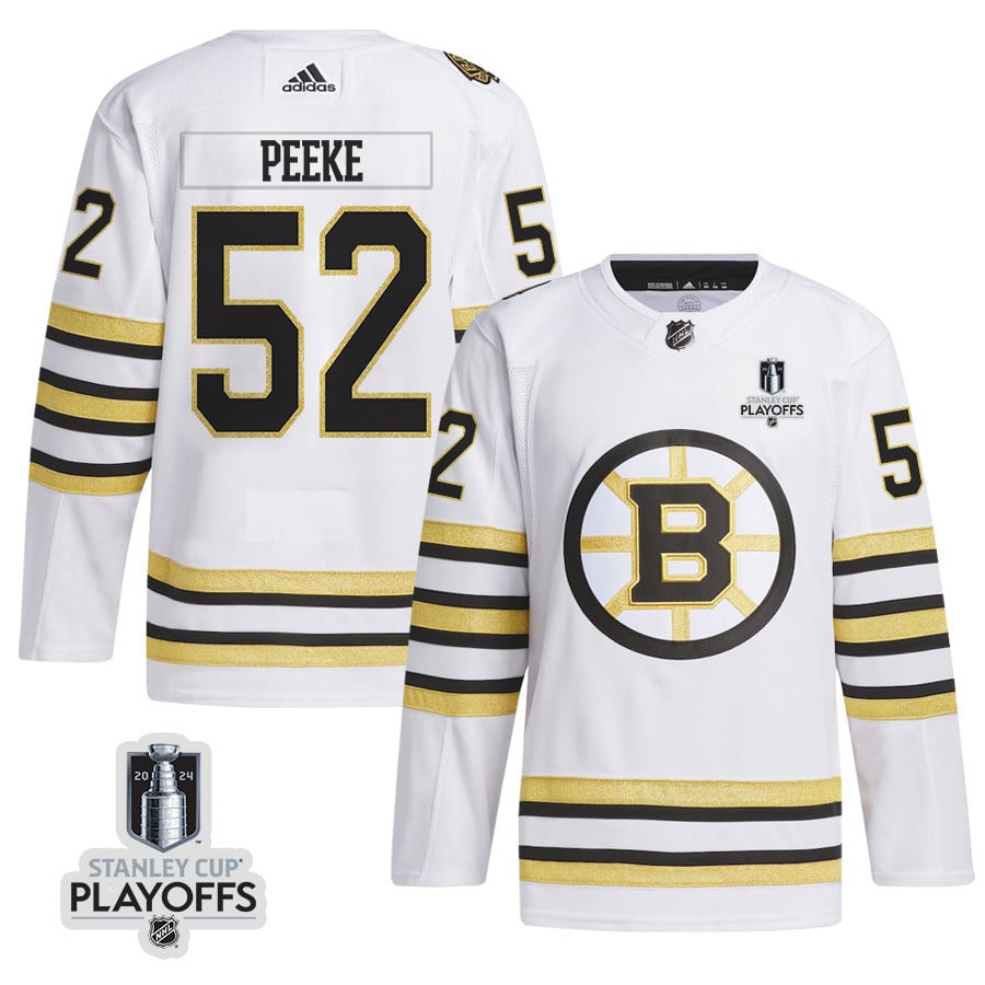 Andrew Peeke 52 Boston Bruins 2024 NHL Playoffs Patch Away Hockey Jersey - Men, White - JS996 