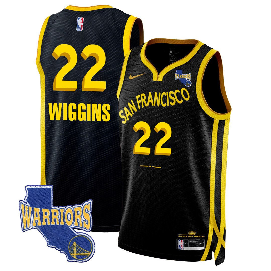 Andrew Wiggins 22 Golden State Warriors California Patch 2023/24 City Edition Swingman Basketball Jersey - Black - JS935 