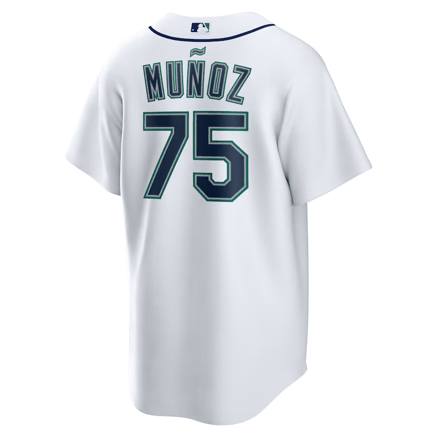 Alternative view of Andrés Muñoz 75 Seattle Mariners Home Men Baseball Jersey - White 