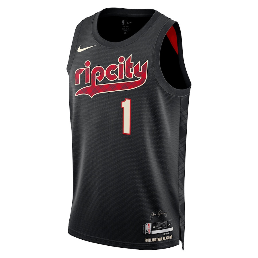 Alternative view of Anfernee Simons 1 Portland Trail Blazers 2023/24 City Edition Swingman Basketball Jersey - Black - JS967 