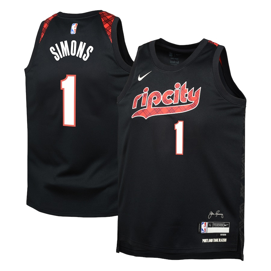 Anfernee Simons 1 Portland Trail Blazers 2023/24 City Edition Swingman YOUTH Basketball Jersey - Black - JS379 