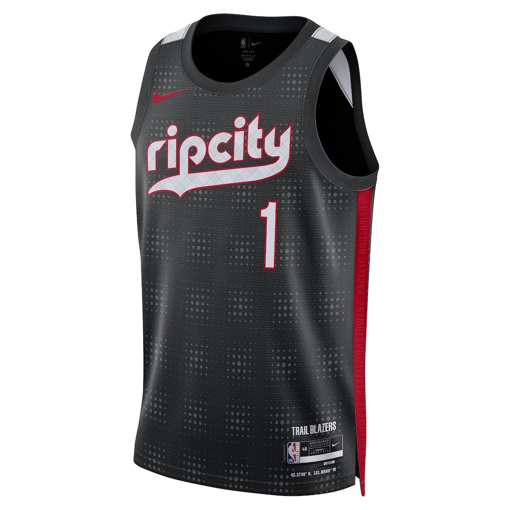 Alternative view of Anfernee Simons 1 Portland Trail Blazers Unisex 2024/25 Swingman Player Basketball Jersey - City Edition - Black - JS667 