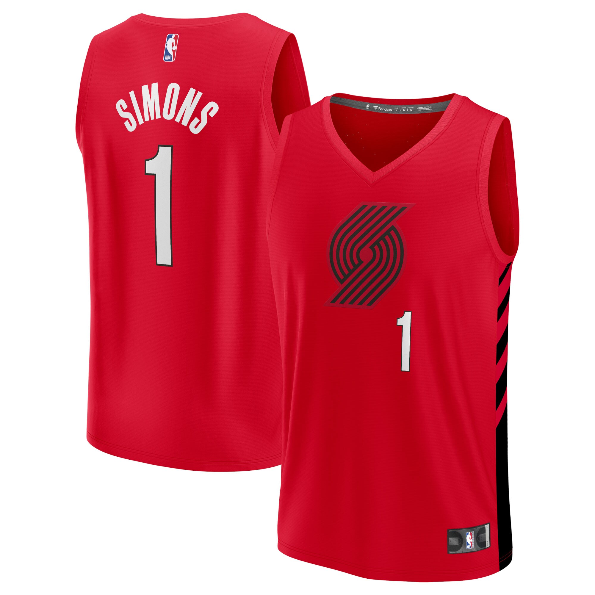 Alternative view of Anfernee Simons Portland Trail Blazers Fanatics Branded Fast Break Replica Player Basketball Jersey - Statement Edition - Red