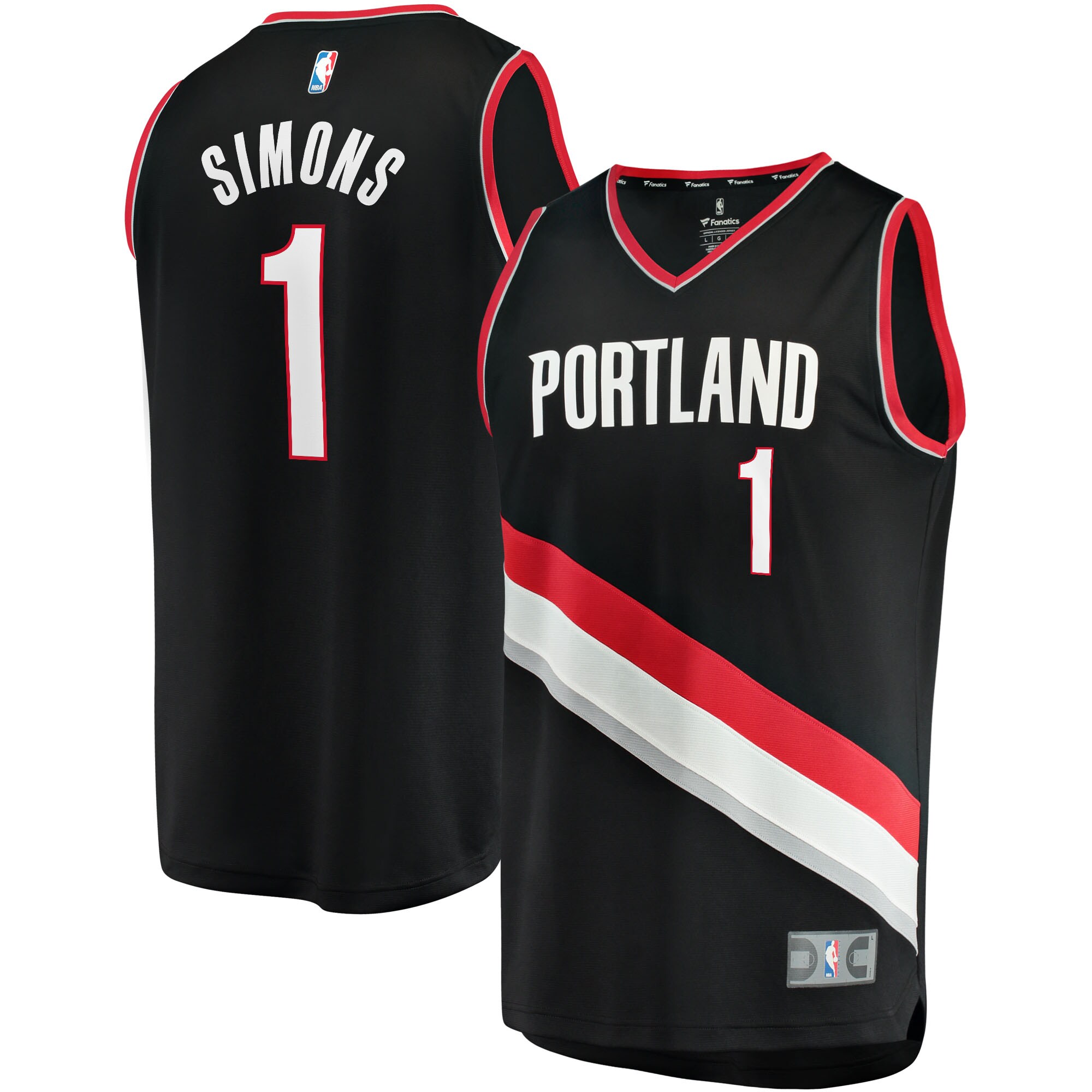 Anfernee Simons Portland Trail Blazers Fanatics Fast Break Replica Basketball Jersey - Icon Edition - Black