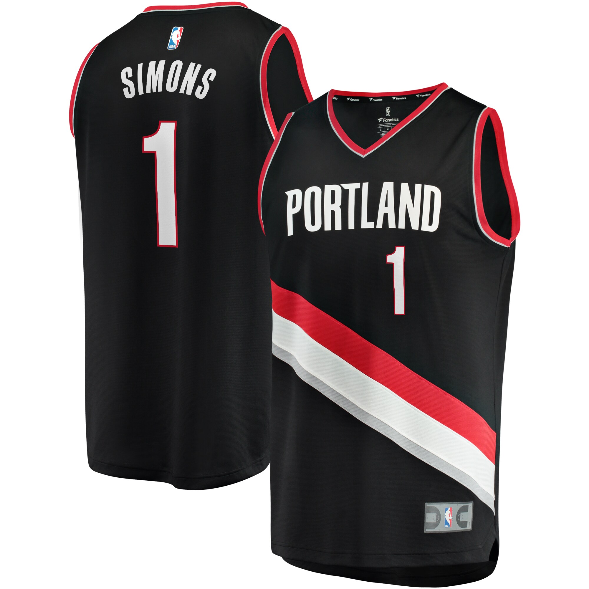 Anfernee Simons Portland Trail Blazers Fanatics Fast Break Replica Player Basketball Jersey - Icon Edition - Black