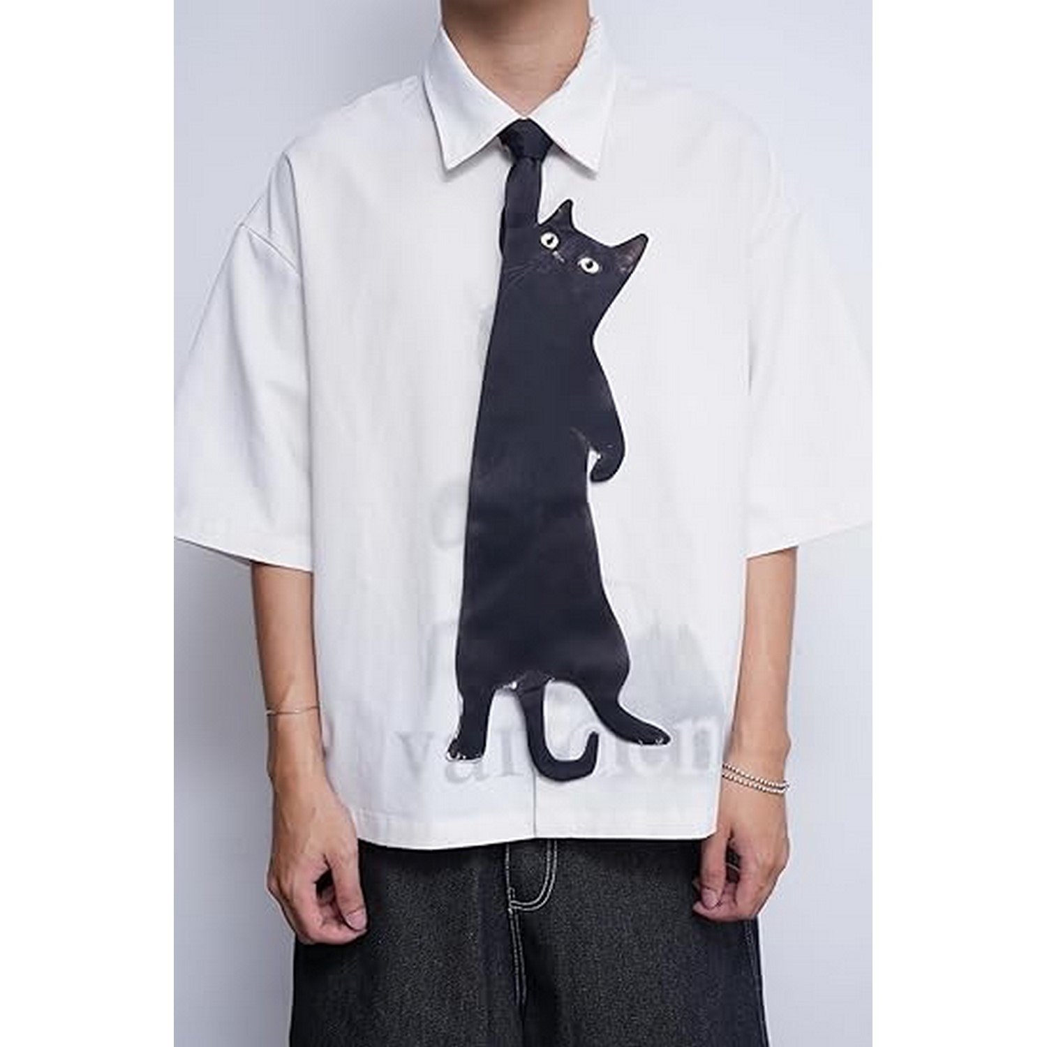 Alternative view of Animals Ties - Black Lucky Cat Tie, Silk Tie, Novelty Tie, Unique Tie.