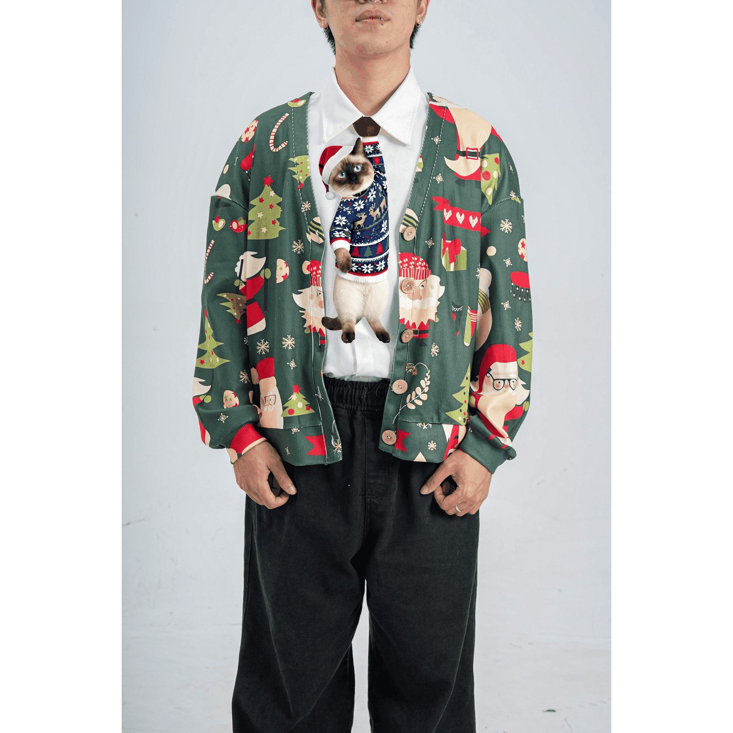 Animals Ties - Siamese Noel Lucky Cat Tie, Silk Tie, Novelty Tie.