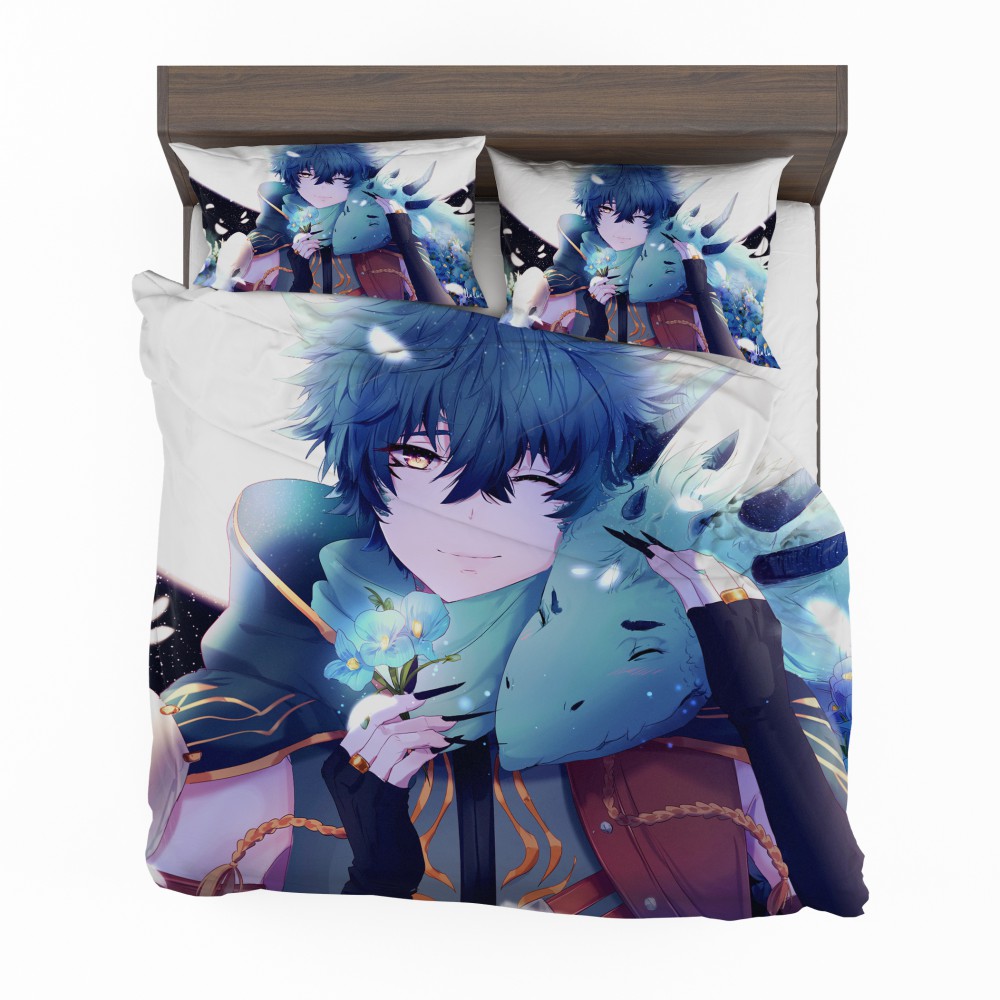 Alternative view of Anime Boy Dragon Blue Flowers Bedding Set - Custom Bedding Set
