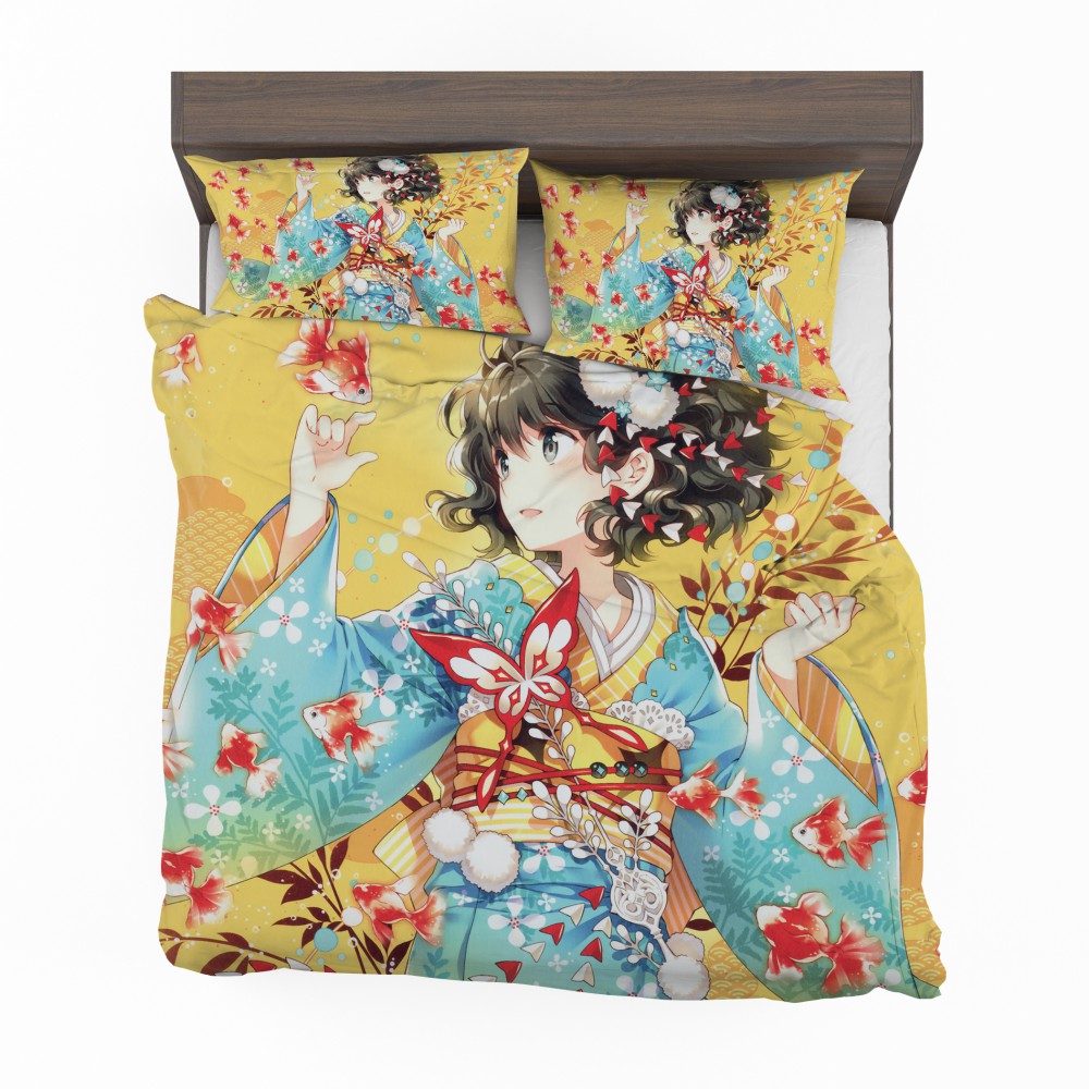 Alternative view of Anime Girl Fishes Japanese Bedding Set - Custom Bedding Set