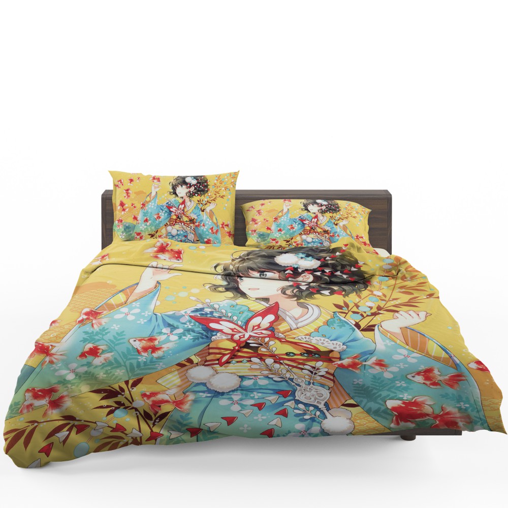 Anime Girl Fishes Japanese Bedding Set - Custom Bedding Set