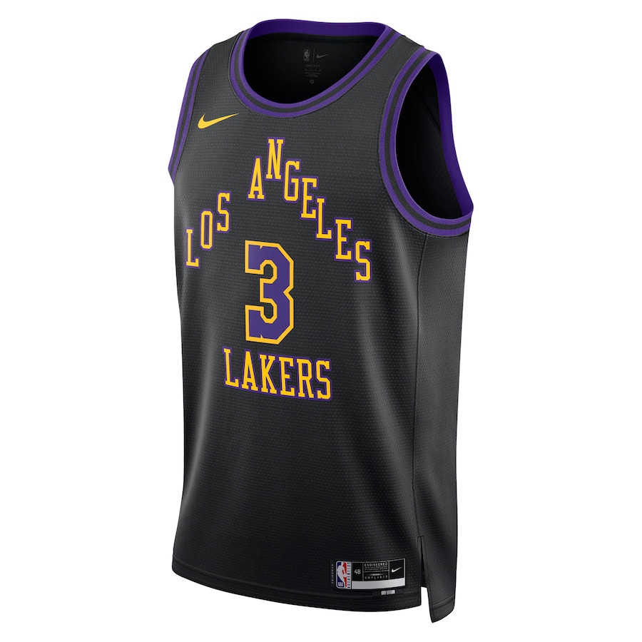 Alternative view of Anthony Davis 3 Los Angeles Lakers 2023/24 City Edition Swingman Basketball Jersey - Black - JS948 