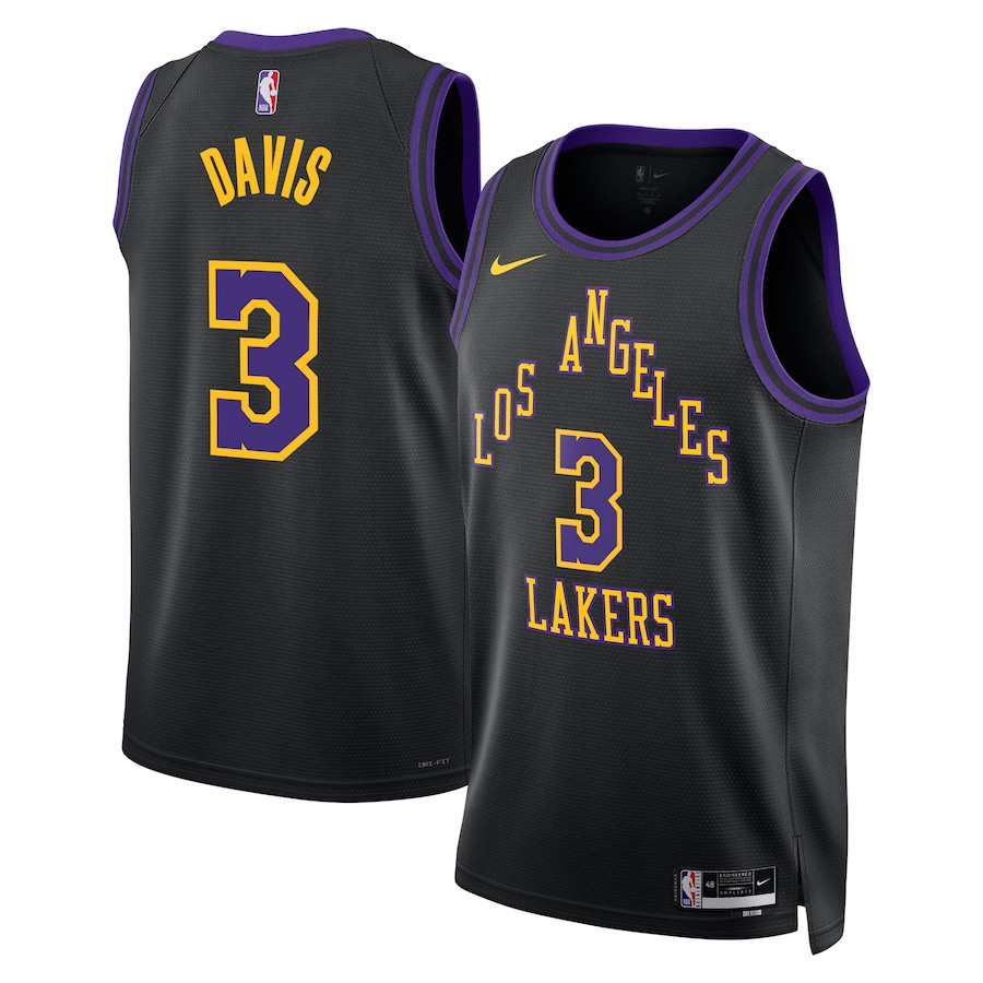 Anthony Davis 3 Los Angeles Lakers 2023/24 City Edition Swingman Basketball Jersey - Black - JS948 