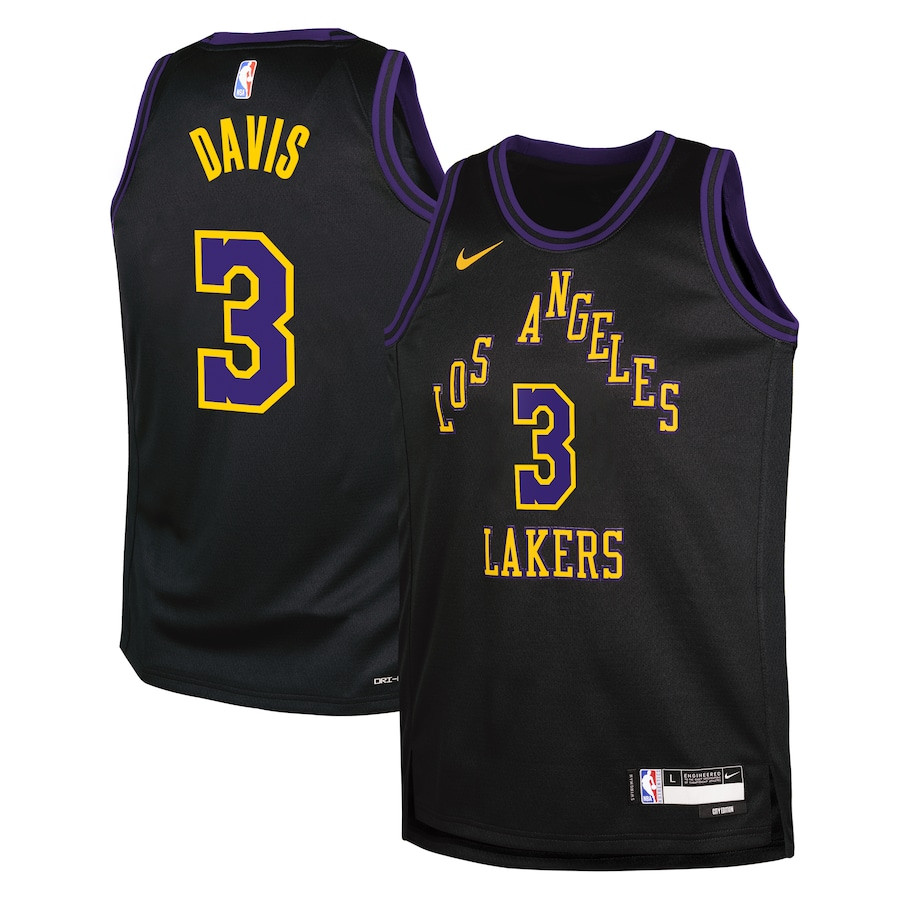 Anthony Davis 3 Los Angeles Lakers 2023/24 City Edition Swingman YOUTH Basketball Jersey - Black - JS333 