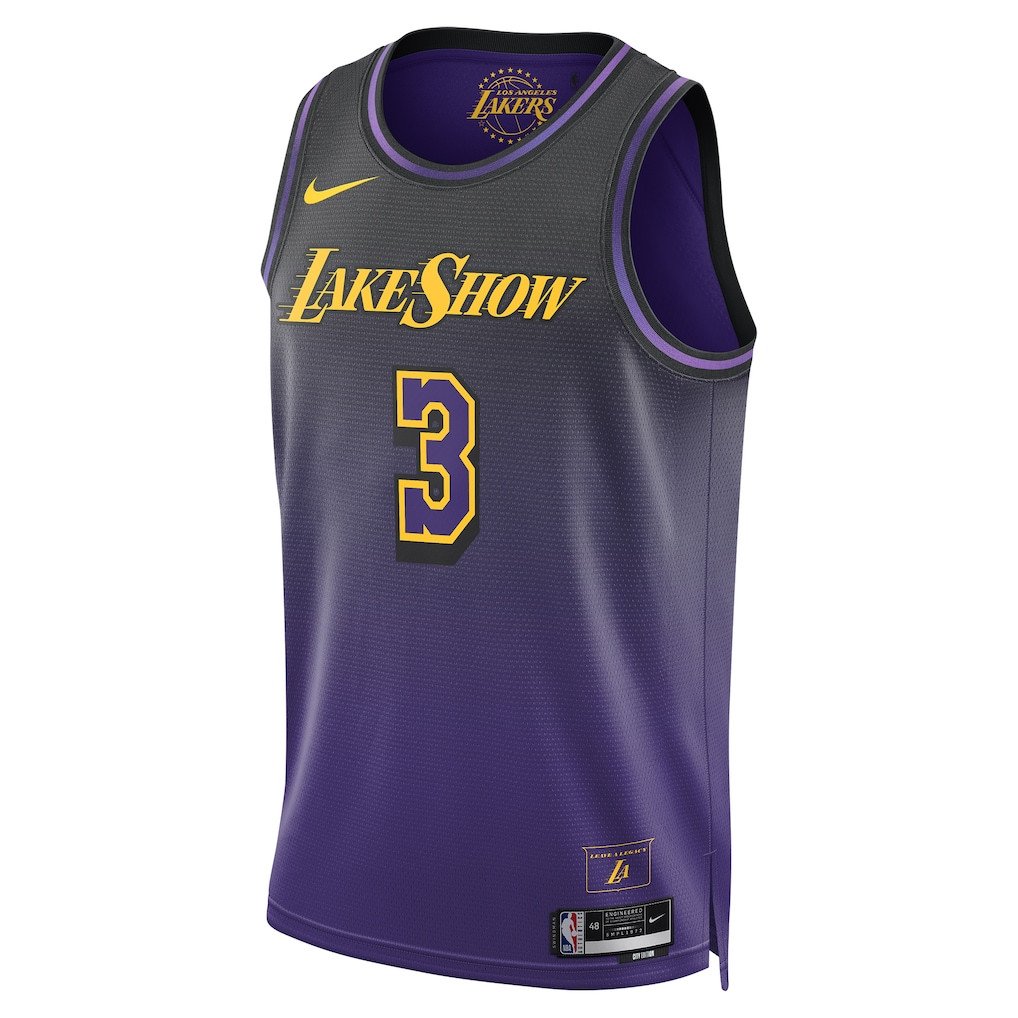 Alternative view of Anthony Davis 3 Los Angeles Lakers Unisex 2024/25 Swingman Player Basketball Jersey - City Edition - Purple - JS377 