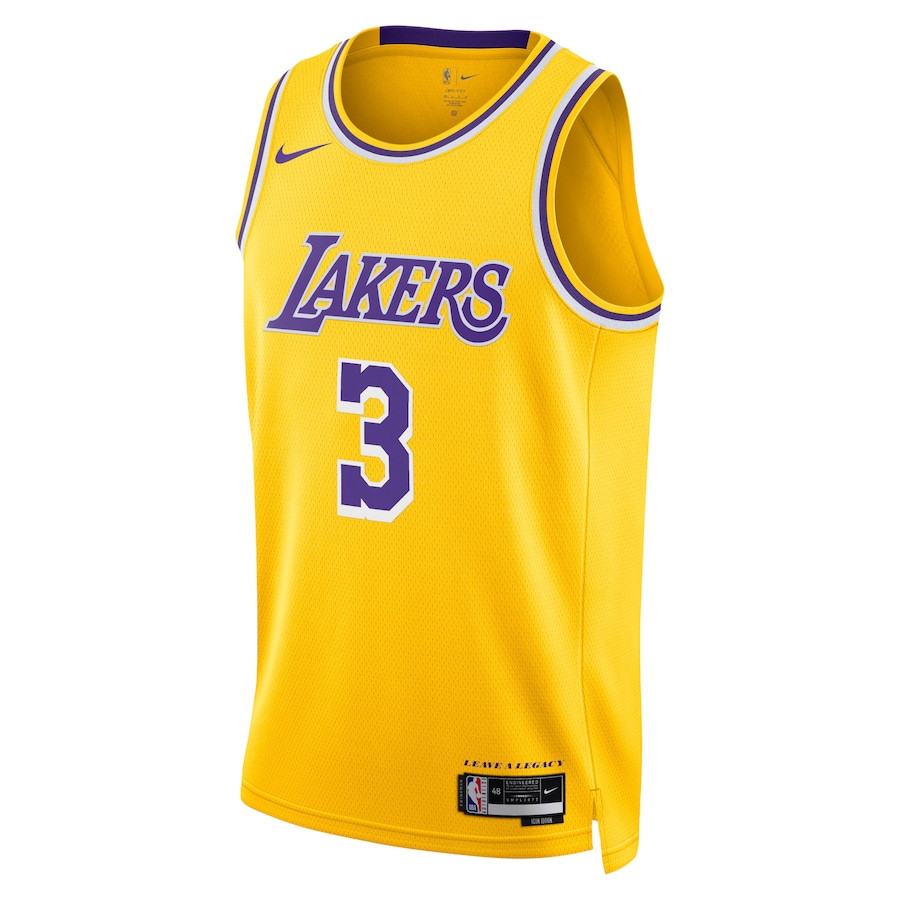Alternative view of Anthony Davis 3 Los Angeles Lakers Unisex Swingman Basketball Jersey - Icon Edition - Gold - JS740 