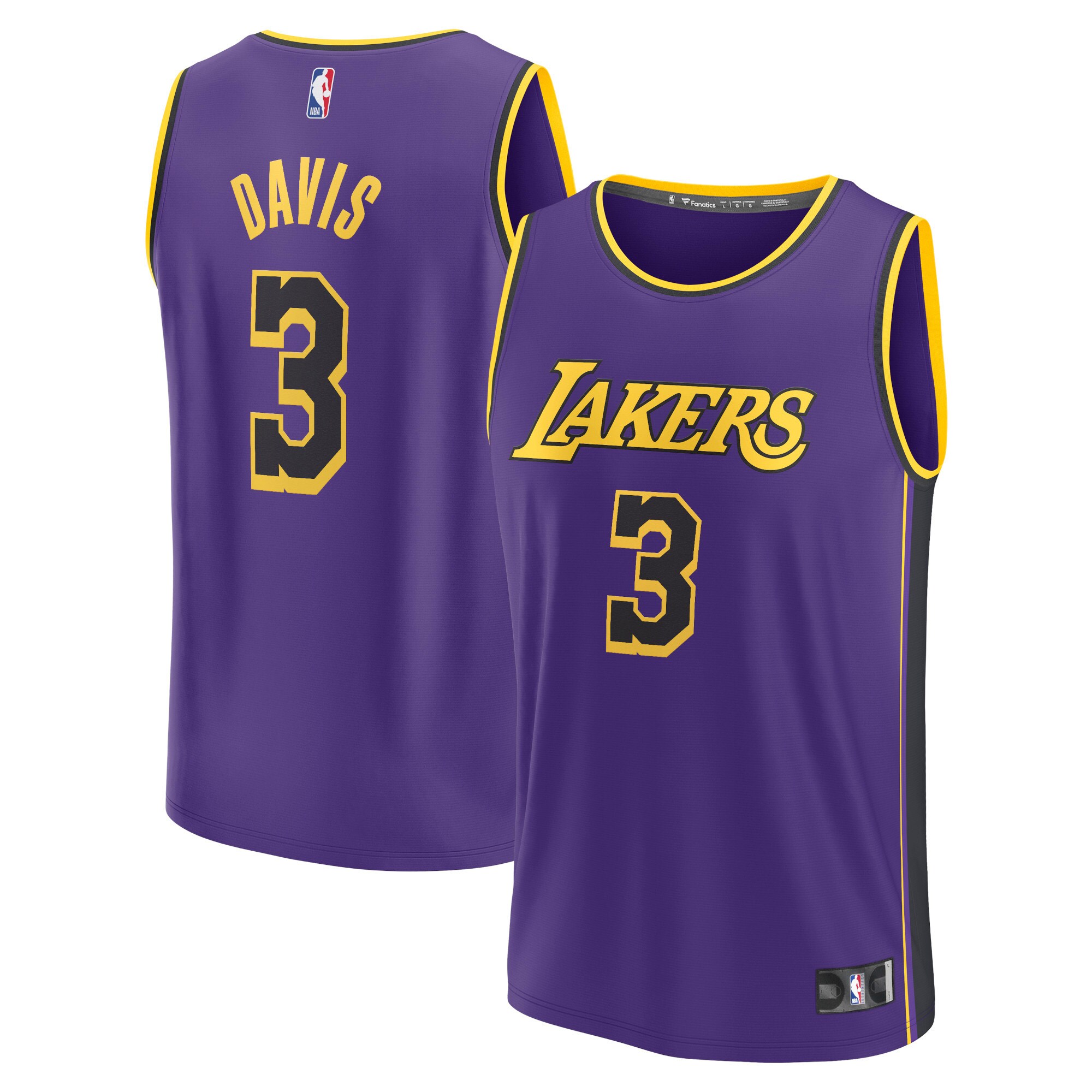 Alternative view of Anthony Davis Los Angeles Lakers Fanatics Branded Fast Break Replica Player Basketball Jersey - Statement Edition - Purple