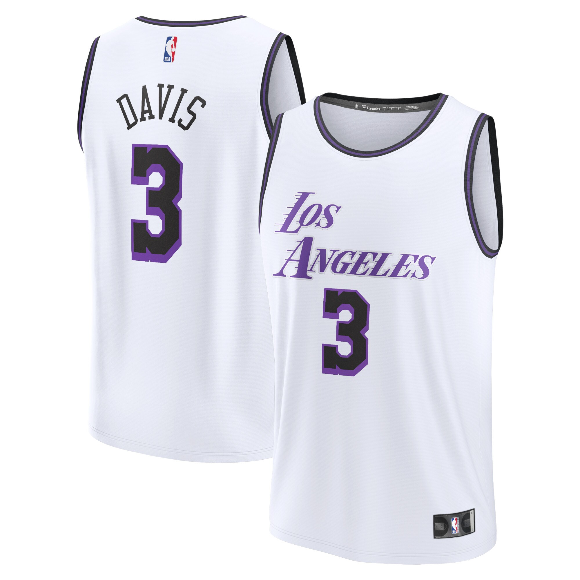Alternative view of Anthony Davis Los Angeles Lakers Fanatics Branded Youth 2022/23 Fastbreak Basketball Jersey - City Edition - White