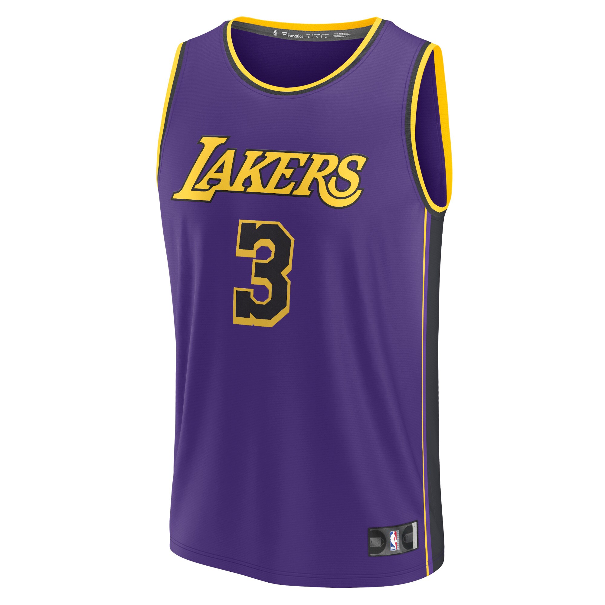 Alternative view of Anthony Davis Los Angeles Lakers Fanatics Youth Fast Break Player Basketball Jersey - Statement Edition - Purple