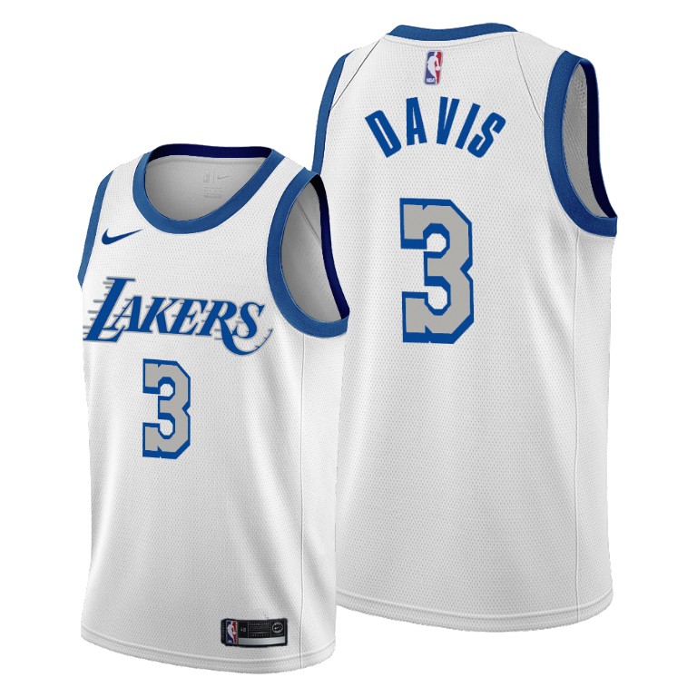 Anthony Davis Los Angeles Lakers White City Edition New Blue Silver Logo 2020-21 Basketball Jersey