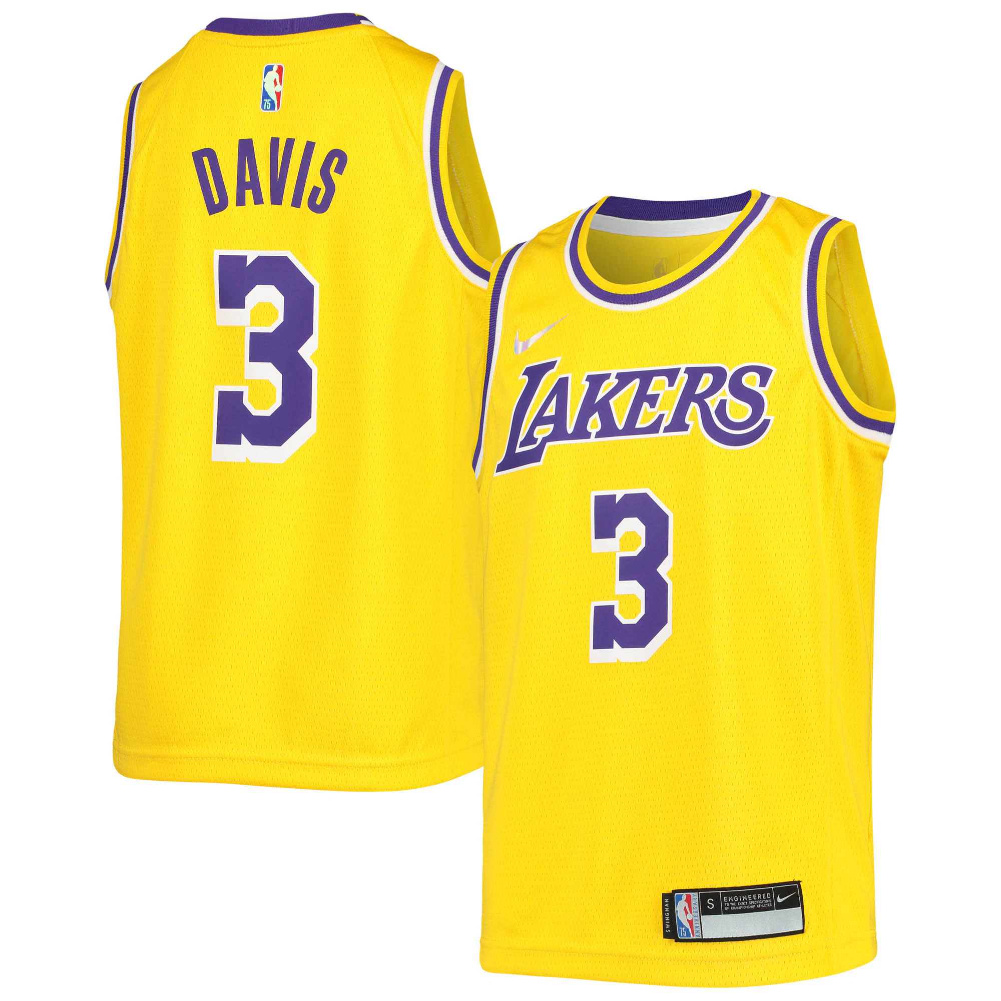 Alternative view of Anthony Davis Los Angeles Lakers Youth 2021/22 Diamond Swingman Basketball Jersey - Icon Edition - Gold