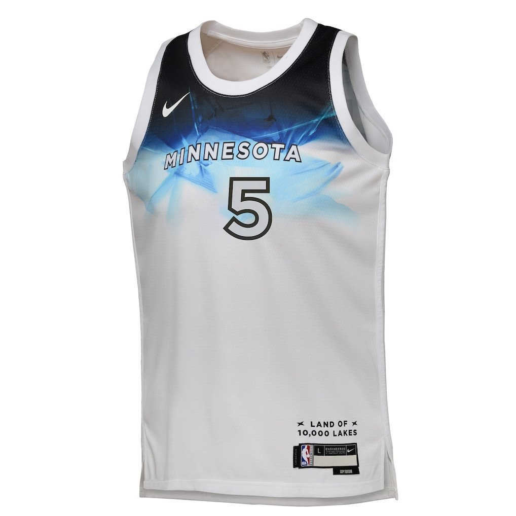 Alternative view of Anthony Edwards 5 Minnesota Timberwolves 2024/25 Swingman Player YOUTH Basketball Jersey - City Edition - White - JS172 