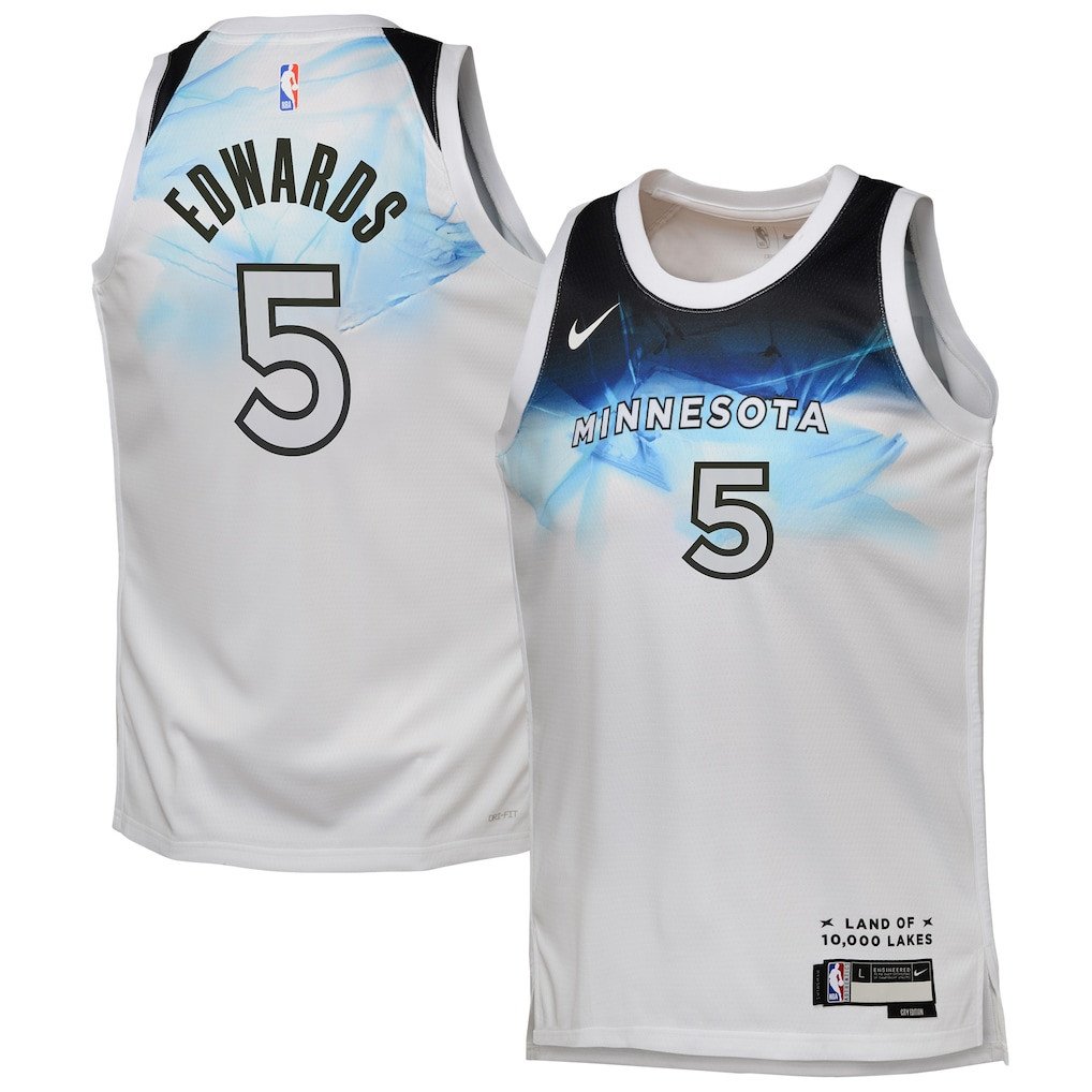 Anthony Edwards 5 Minnesota Timberwolves 2024/25 Swingman Player YOUTH Basketball Jersey - City Edition - White - JS172 