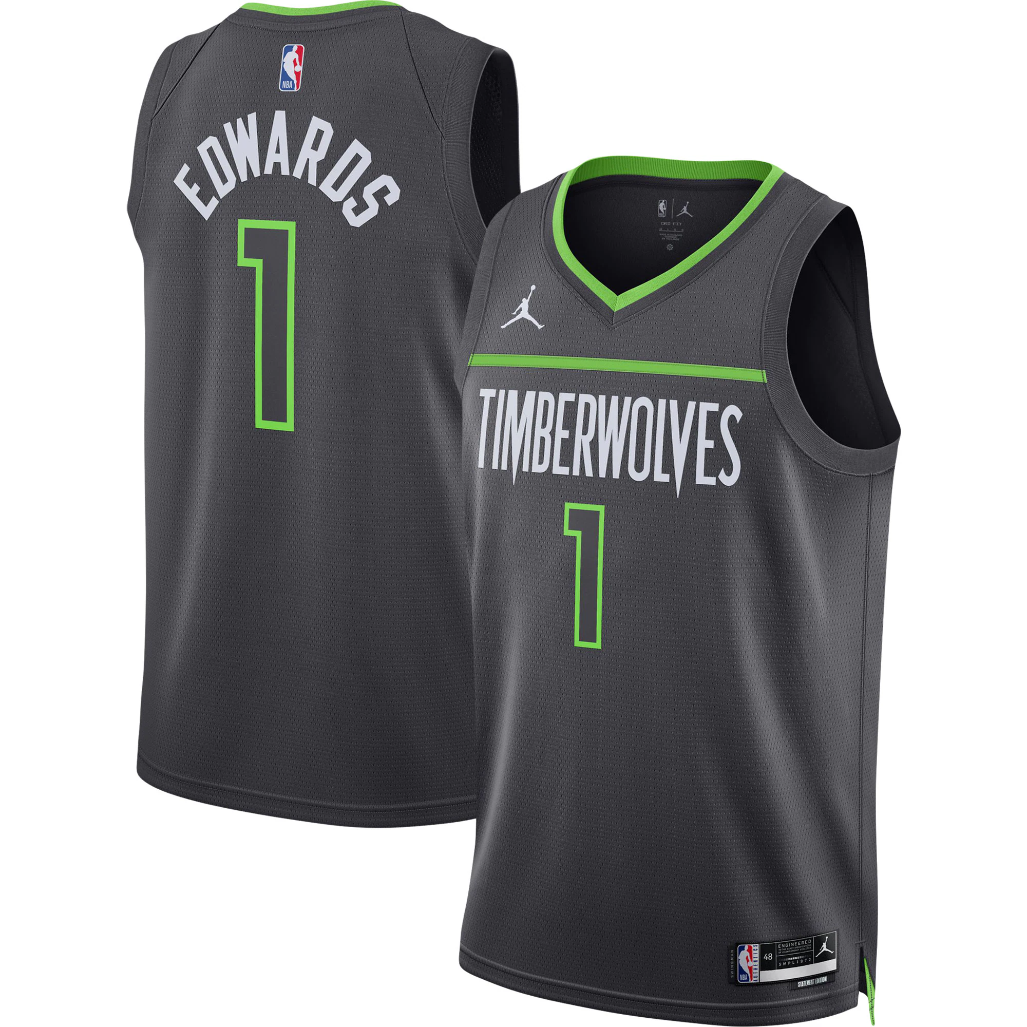 Anthony Edwards Minnesota Timberwolves Jordan Brand Unisex Swingman Basketball Jersey - Statement Edition - Charcoal