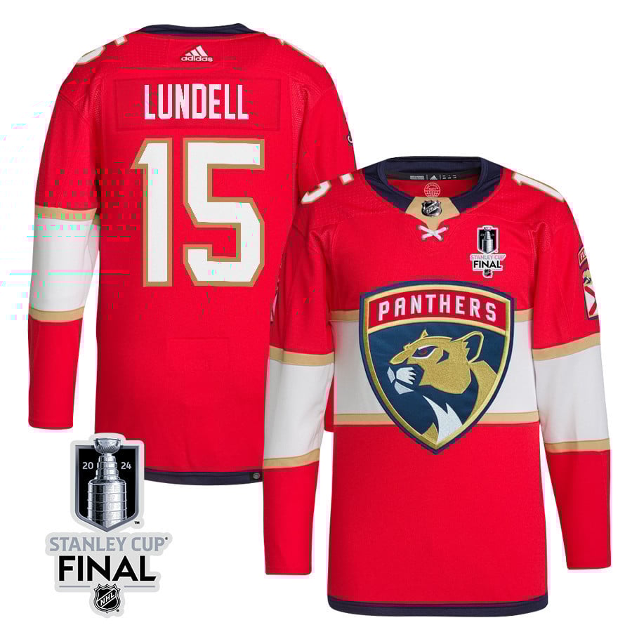 Anton Lundell 15 Florida Panthers 2024 STANLEY CUP Final Home Breakaway Hockey Jersey - Men, Red - JS251 