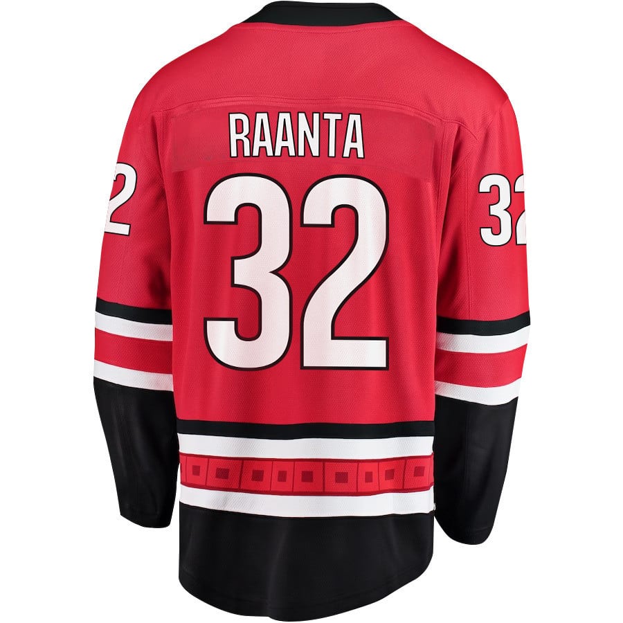 Alternative view of Antti Raanta 32 Carolina Hurricanes Stanley Cup 2023 Playoffs Patch Home Breakaway Men Hockey Jersey - Red - JS467 