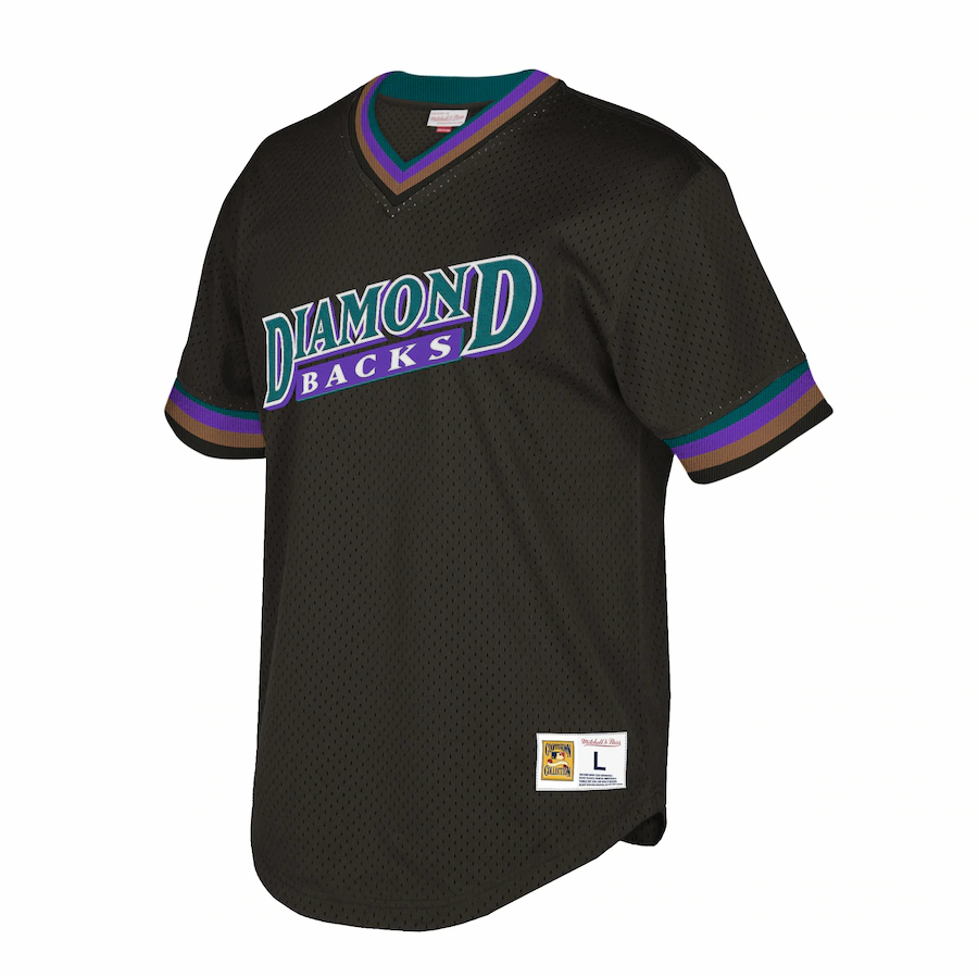 Alternative view of Arizona Diamondbacks Mitchell And Ness Big And Tall Cooperstown Collection Mesh Wordmark V-neck Jersey - Black