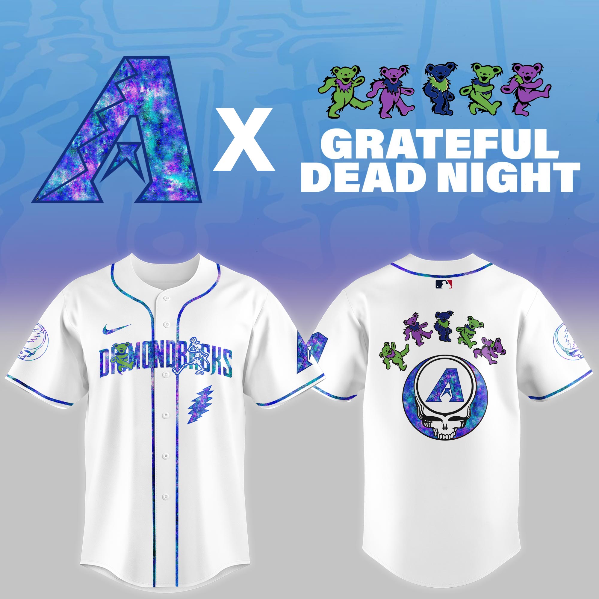 Arizona Diamondbacks Mlb X Grateful Dead Theme Night Game Baseball Jersey